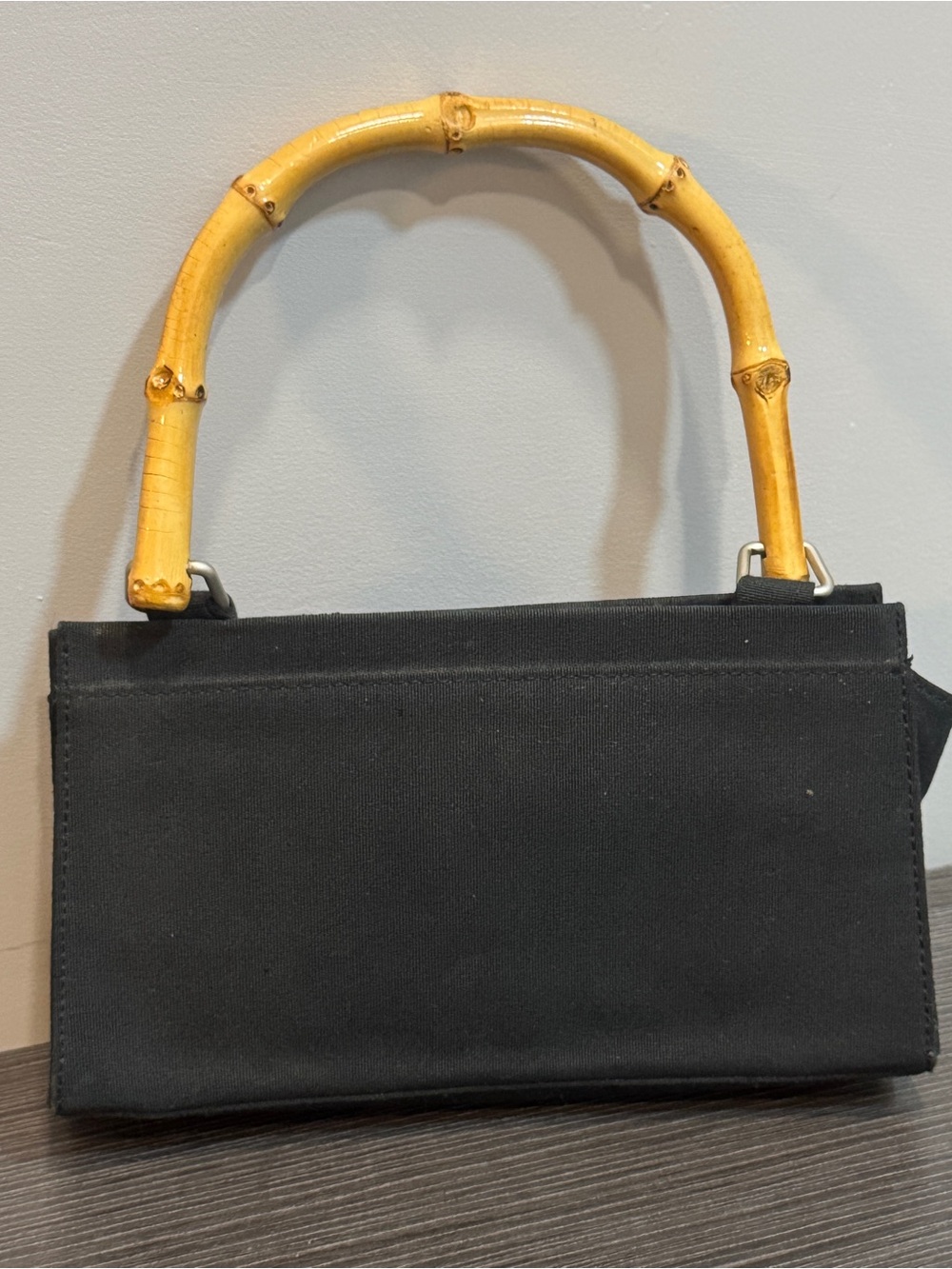Vintage 2002 Y2K Gab Black Canvas Handbag with Bamboo Handle